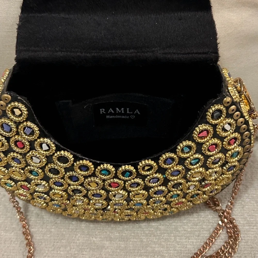 New Ramla Atom Multicolored Mosaic Handmade Crossbody Clutch Bag w/ Chain